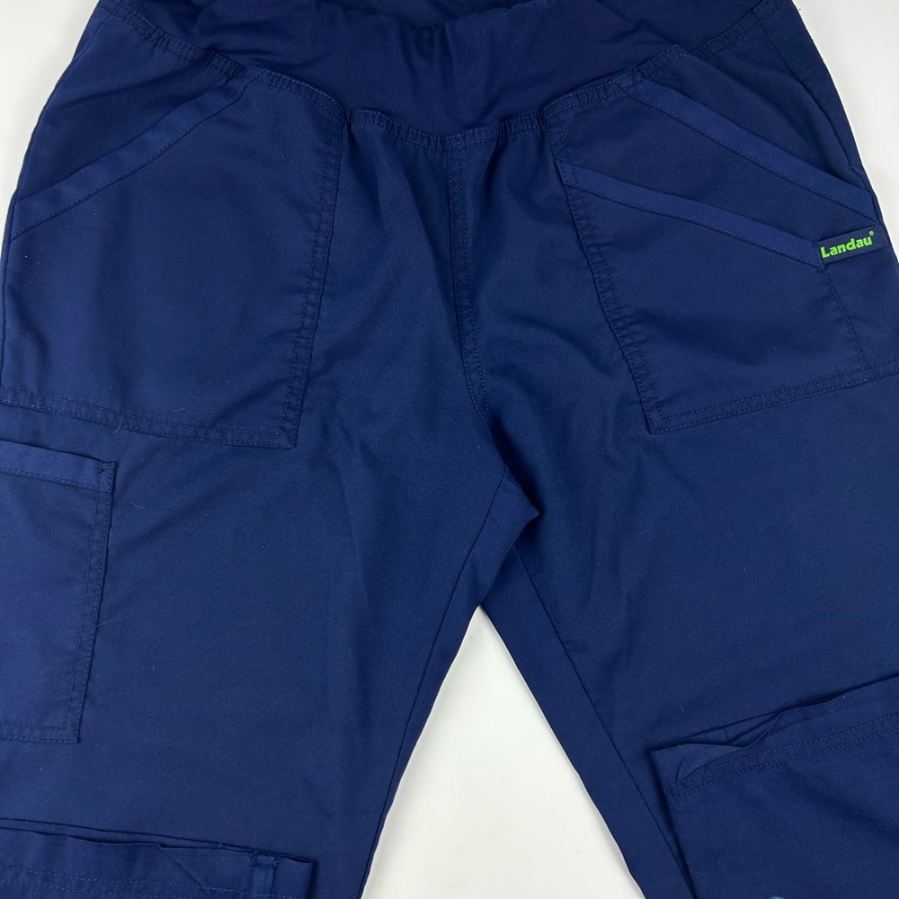 Landau Deep Blue Scrub Lime Accent Wrinkle & Fade Resistant Scrub Set Sz SM - Picture 6 of 8